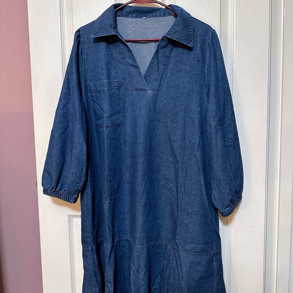 Casual Denim Mini Dress - Blue